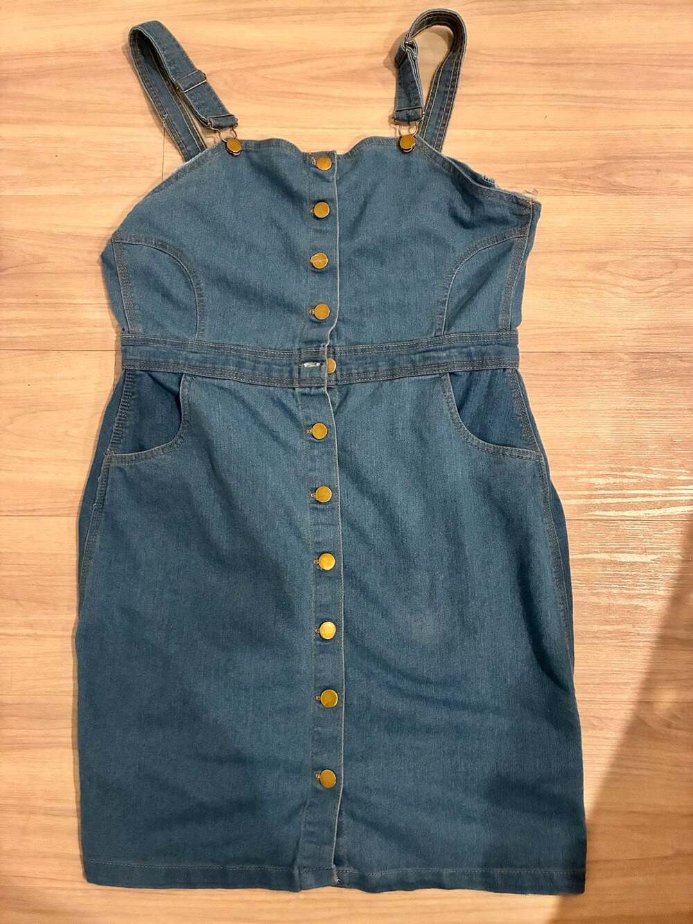 Love by Chesley Denim Button Down Overall Mini Dress